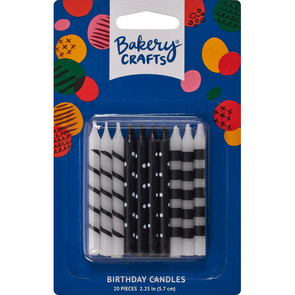 Black and White-Stripes and Dots Smooth Candles, (20 pieces)