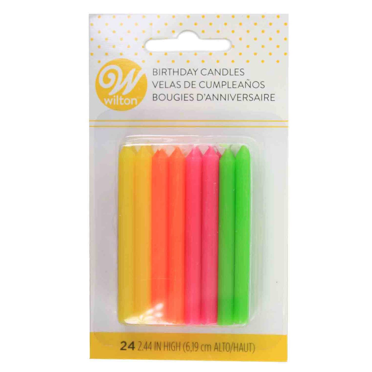 Neon Hot Colors Smooth Wilton Candles, (24 pieces)