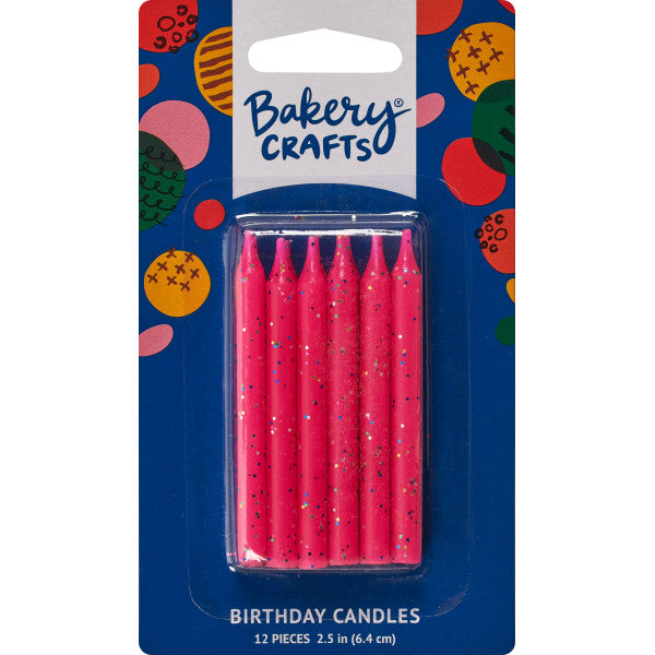 Pink Glitter Smooth Candles, (12 pieces)