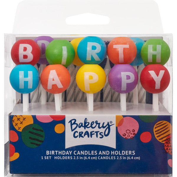 Happy Birthday Letters, Round Candle Holder Set
