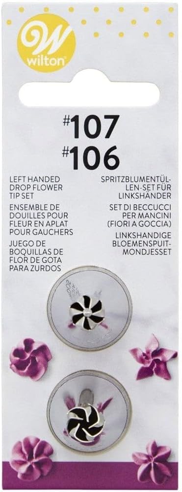 Left-Hand Drop Flowers (Tips 106 & 107), Wilton 2 Piece Tip Set
